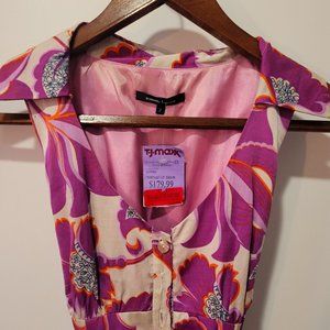 *Nanette Lepore Fit & Flare Sleeveless Dress Women Sz 2 Tie Waist pink floral